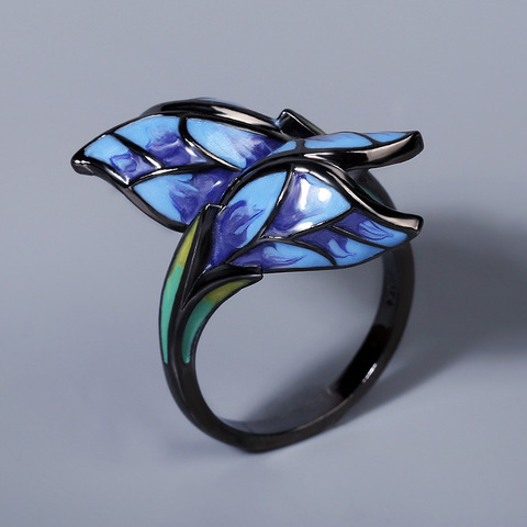 925 Silver Women's Jewelry Unique Shape Blue Butterfly Enamel Ring Elegant Party Jewelry Handmade Enamel Butterfly Ring ► Photo 1/5