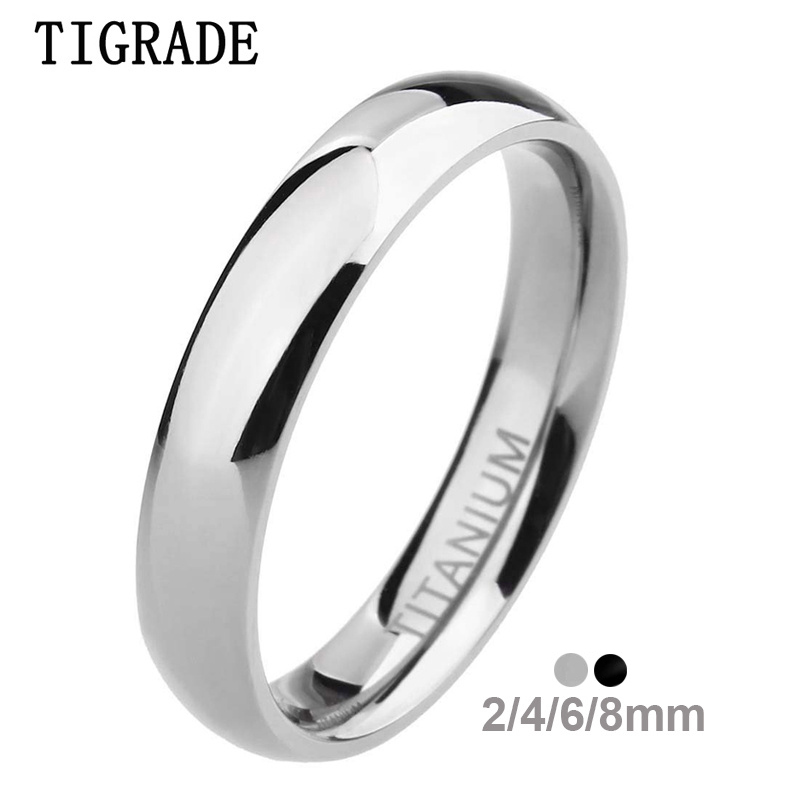 4/6/8mm Brushed Simple Silver Titanium Ring High Polished For Men Wedding Band 