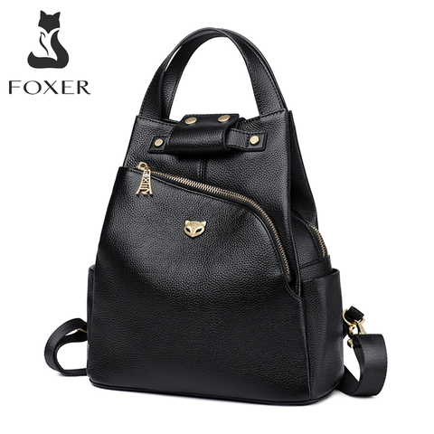FOXER Brand Ladies Preppy Style Backpacks Female Genuine Cow Leather Backpack Girl's School Bags Women Fashion Travel Bag ► Photo 1/6