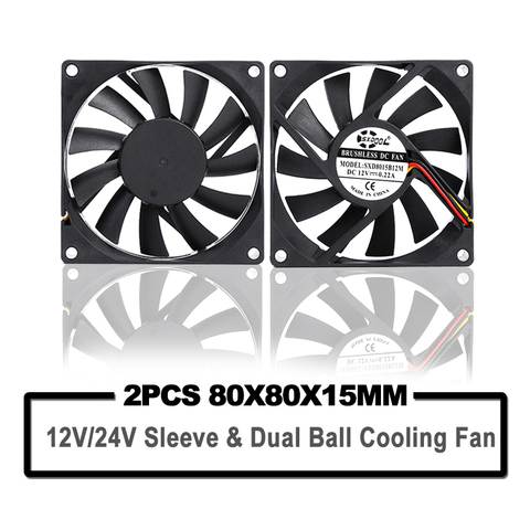 2PCS SXDOOL  Computer Case Fan 80*80*15mm 80mm 8cm Brushless 24V 12V 8015 Dual Ball/Sleeve Cooling Cooler Fan CPU PC Laptop Fan ► Photo 1/5