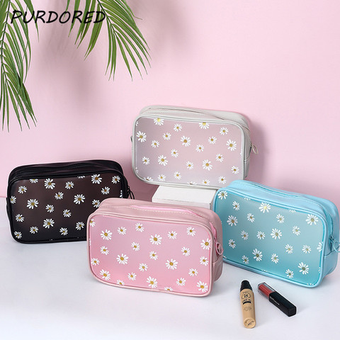 PURDORED 1 Pc Cute Daisy Cosmetic Bag Zipper Waterproof Cartoon Women Makeup Bag Travel Toiletry Bag Beauty Case  Kosmetyczka ► Photo 1/6