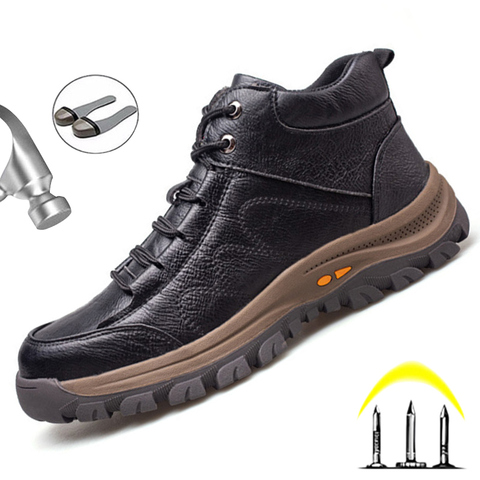 Male Safety Shoes Work Boots Steel Toe Shoes Safety Boots Work Shoes Puncture-Proof Work Sneakers Leather Men Boots Winter Shoes ► Photo 1/6