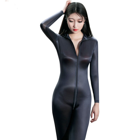 Sexy Open Crotch Full Body Bodysuit Oil Gloosy Shiny Shaping Bodysuit Catsuit Sheer See Through Teddy Sexy Tight Candy Color F34 ► Photo 1/6
