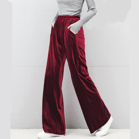 Women's Pants Solid High Waist Wide Leg Pants Red M 