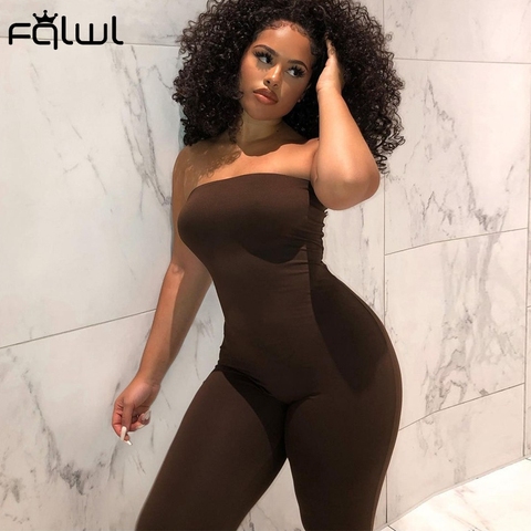 FQLWL Strapless Bodycon Jumpeuit Women Romper Streetwear One Piece Outfit Women Backless Brown Black Jumpsuit Female Ladies 2022 ► Photo 1/6