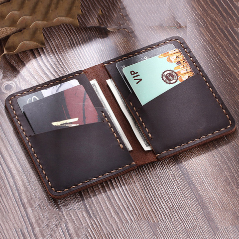 Men Credit ID Card Holders Handmade Rustic Crazy Horse Leather Wallet for Cards Genuine Leather Bank Cardholder ► Photo 1/5