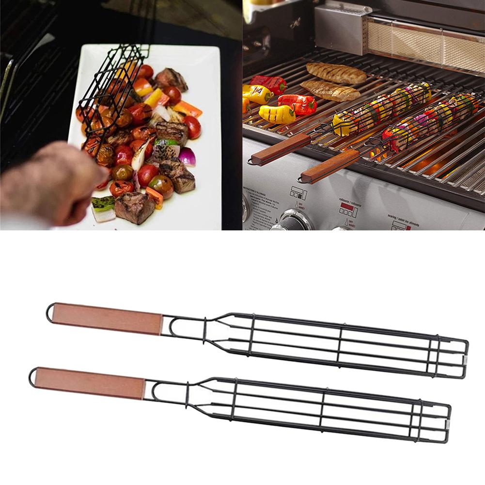 Portable Bbq Grilling Basket Stainless Steel Nonstick Barbecue Grill Basket Tool 