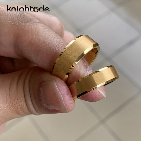 Gold Tungsten Carbide Engagement Rings for Men Women Wedding Bands Matte Finish Beveled Edges Comfort ► Photo 1/6