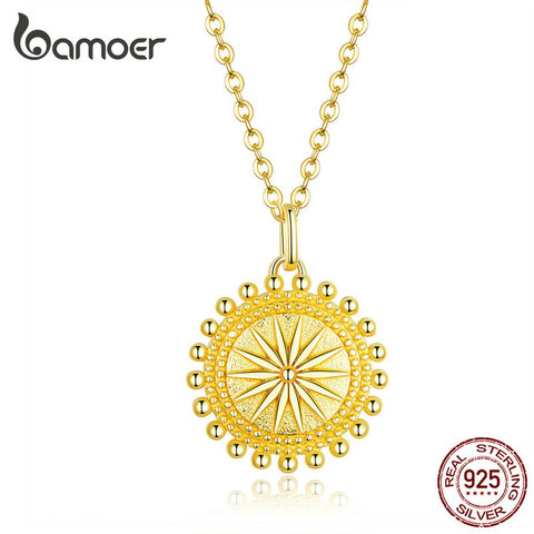 bamoer Sun Coin Pendant Neckalce for Women Gold Color Genuine 925 Sterling Silver Chain Necklaces Collier Fashion Jewelry SCN353 ► Photo 1/6