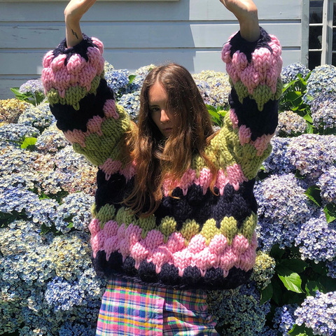 Boho Inspired multi color thick warm sweaters women long sleeve crew neck 2022 new winter sweaters and pullovers fashion jumper ► Photo 1/1