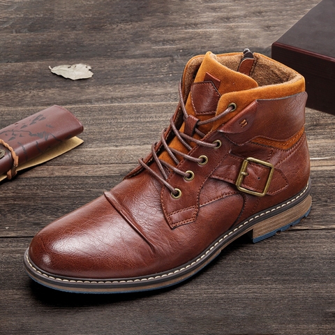 New men's boots round toe winter high-quality shoes hot-selling men's retro boots with buckle US size 8-12 ► Photo 1/6