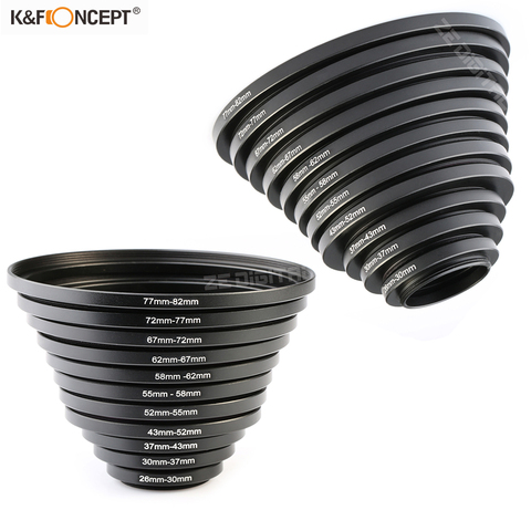 K&F CONCEPT 11pcs 26 ~ 82mm DSLR Camera Metal Step Up Ring Lens Filter Stepping Adapter Kit Hot Sale free shipping ► Photo 1/6