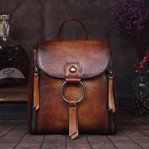 Female High Quality Genuine Leather Rucksack Girls Travel Bags Brush Color Daypack Knapsack Retro Real Cowhide Women Backpack ► Photo 1/6