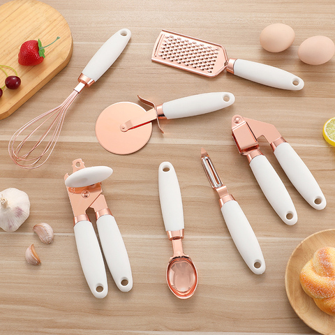 7PC Rose Gold Garlic Press Pizza Cutter Kitchen Gadget Set Can Opener Potato Cooking High-End Kitchenware Kitchen Accessories ► Photo 1/1