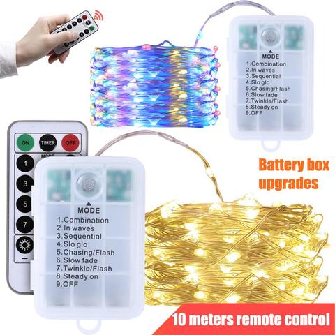 10m Christmas LED String Remote Control Copper Wire Garland String Light New Year Weeding Home Bedroom Decoration 8 Modes ► Photo 1/6