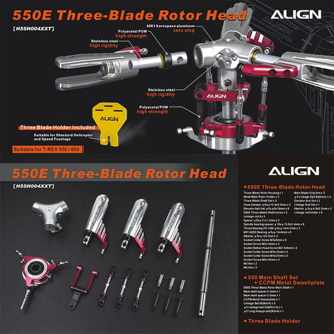 ALIGN 550E/L 600 electric helicopter like a real simulation 3 Three   Blades Main Rotor head Set general 10MM spindle10 ► Photo 1/1