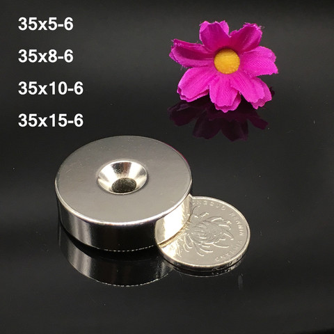 1/2pcs Neodymium magnet D35mm hole 6 Rare Earth small Strong Round 35x10/35x5/35x8 permanent  NdFeB nickle magnetic ► Photo 1/4