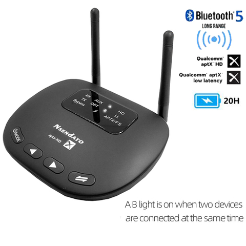 Nsendato Bluetooth 5.0 Music Audio Transmitter Receiver Support aptX/HD/LL Switch 3.5mm 80m/262ft Long Range Wireless Adapter TV ► Photo 1/6