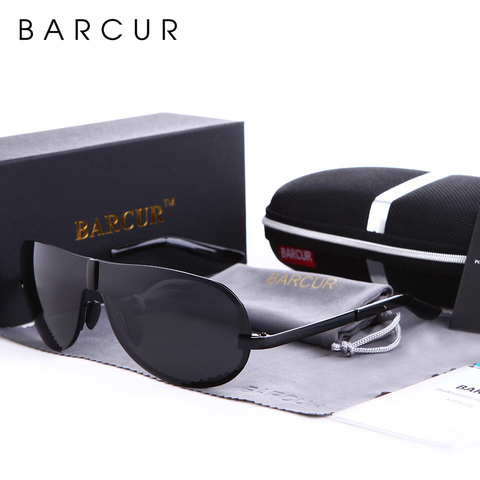 BARCUR Polarized Black Sunglasses Male Rimless Yellow Glasses Men Driving Night Vision Eyewear Accessories Oculos ► Photo 1/6