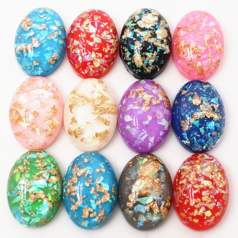 18x25mm 10pcs/Lot New Fashion Mix Color Built-in metal foil Flat back Resin Cabochons Cameo ► Photo 1/6