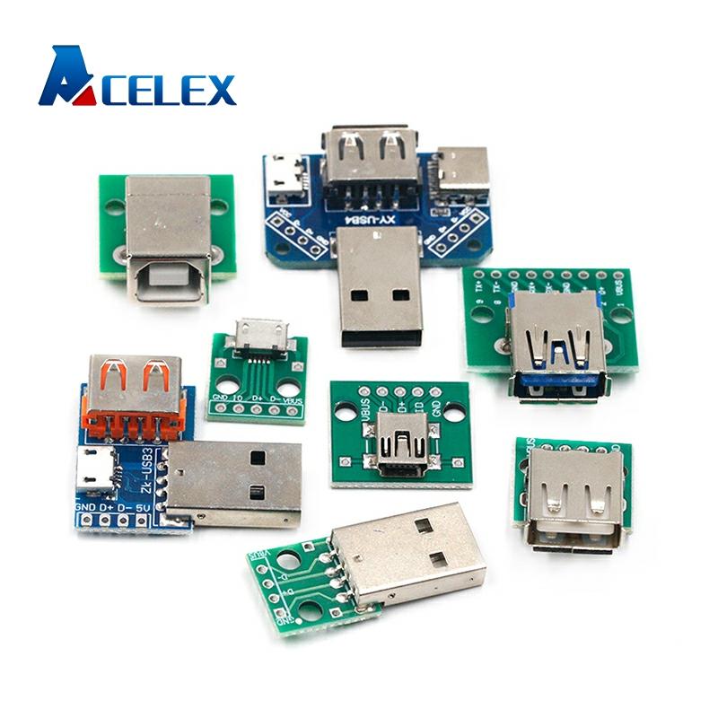 1PCS USB Male Connector / MINI MICRO USB to DIP Adapter female connector 2.54 Connector B Type-C USB2.0 3.0 Female PCB Converter ► Photo 1/5