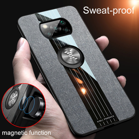 For Xiaomi Pocophone Poco X3 NFC Case Car Magnetic Ring Soft TPU Leather Phone Case for Mi POCO X3 Silicone Back Cover ► Photo 1/6