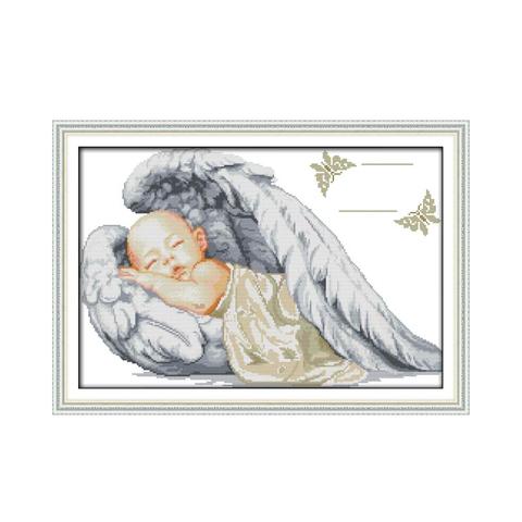 Little Angel Birth Certificate Counted Cross Stitch DMC colour DIY 11ct 14ct 18ct cottom silk Kit Embroidery Decor Needlework ► Photo 1/1