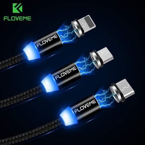 FLOVEME Magnetic Cable 1m Braided Mobile LED Type C Micro USB Magnet Charger Cable For Apple iPhone X 7 8 6 10 Xs Max XR Samsung ► Photo 1/6