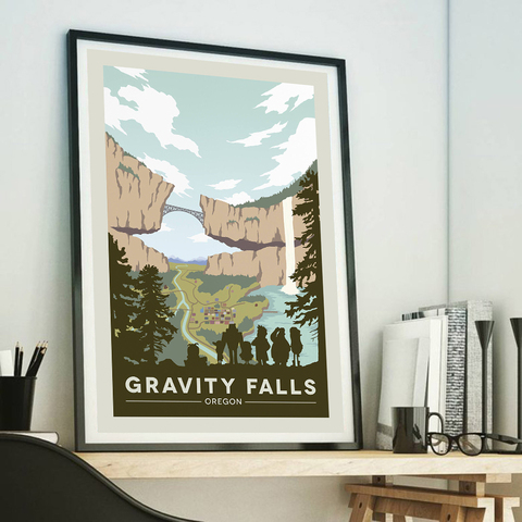 Gravity Falls National Park Print Vintage Art Painting Travels Cities Retro Posters Travel Landscape Posters Wall Art Picture ► Photo 1/6