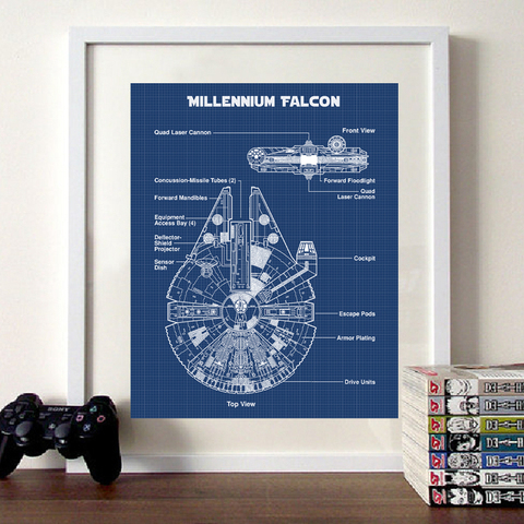 Schematic Diagram Art Poster Canvas Prints Millennium Blueprint Canvas Painting Boys Room Sci-Fi Wall Decor ► Photo 1/6