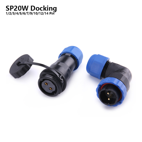 SP20 IP68 Docking Elbow waterproof connector 1/2/3/4/5/6/7/9/10/12/14 Pin plug socket Industrial Angle Wire cable connectors ► Photo 1/6