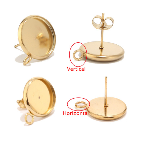 40pcs Wholesale Gold Earring Posts Studs Settings Bezels Cabochons Tacks with Loop 12mm Glue Pad Setting ► Photo 1/6