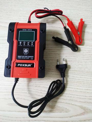 FOXSUR 12V 24V 6A Car Battery Charger Pulse Repair 7-stage Charger For Car  lead acid lithium Battery motorcycle charger ► Photo 1/6