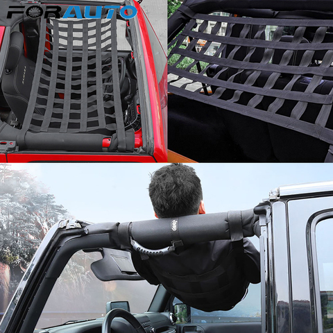Black Heavy Duty Cargo Net Cover For Jeep Wrangler TJ JK 07-18 Multifunctional Top Roof Storage Hammock Bed Rest Network Cover ► Photo 1/6