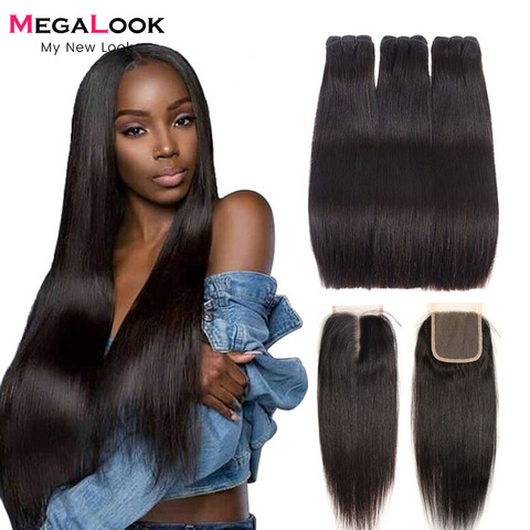 Bone Straight Hair Bundles With Closure Human Virgin Hair Double Drawn Brazilian Hair Weave 3/4 Human Hair Bundles with Closure ► Photo 1/6