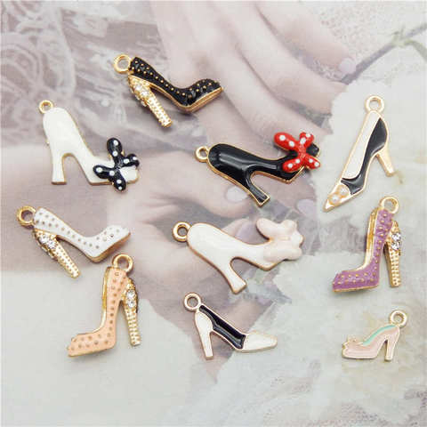 Julie Wang 10PCS Enamel Charms Mixed High Heel Shoes Alloy Gold Tone Necklace Bracelet Jewelry Making Accessory ► Photo 1/6