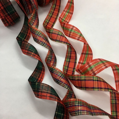 2.5cm 10Y Gold Lurex Tartan Ribbon Gingham Scottish Fabrics For Handmade Craft Gift Floral Packing Wedding Christmas Deco ► Photo 1/6
