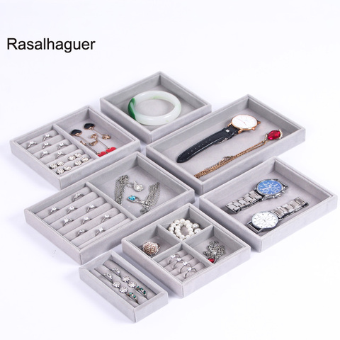 Rasalhaguer 2022 New DIY Drawer Storage Organizer Soft Gray Velvet Ring Tray  Jewellery Earring Necklace Pendant Bracelet Tray ► Photo 1/6