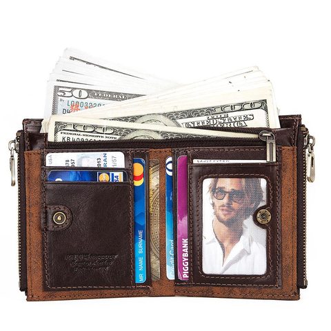 Fashion Men Wallets Genuine Leather Zipper Card Holder High Quality Male Purse New Cow Leather Coin Holder Men Wallets Carteria ► Photo 1/1