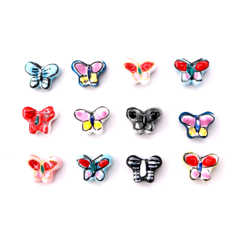 New Fashion 5pcs/lot Butterfly Ceramic Beads 17x13x7mm Colorful Hand-drawn Porcelain Ceramic Maneki Craft Bracelet DIY Beads ► Photo 1/5