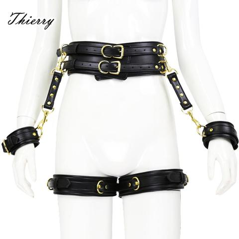 Thierry 4pcs/set PU leather handcuffs leg cuffs waist belt bondage Restraints set ,BDSM sex toys for couples adult games ► Photo 1/6