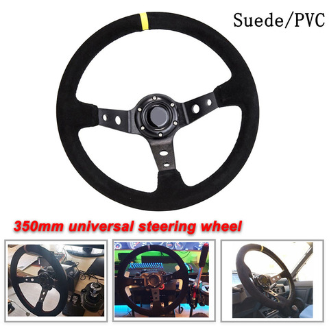 Universal 350MM Suede Steering Wheel  Leather Steering Wheel Drift racing type High quality Suede/PVC Style ► Photo 1/6