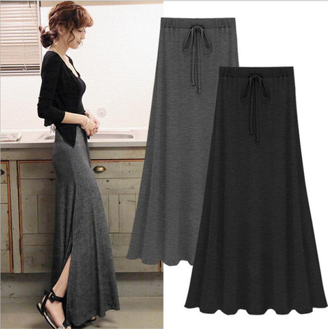 Sexy Summer Slit Side Skirt Women Fashion Casual Long Maxi Skirt Sexy Stretchy Solid Lace-Up Gray Black Skirts ► Photo 1/6