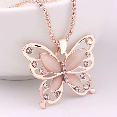 New Fashion Flawless Women Lady Necklace Choker Pendent Rose Gold Opal Butterfly Pendant Exquisite Necklace Sweater Chain 2022 ► Photo 1/6