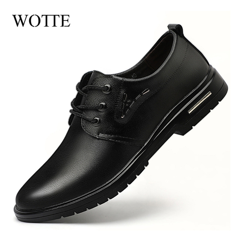 WOTTE New Men Leather Shoes Business Men'S Dress Shoes Fashion Casual Wedding Shoes Comfortable Pointed Solid Color Men Shoes ► Photo 1/6