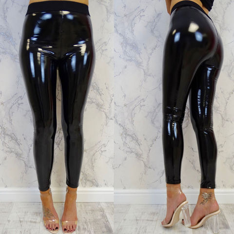 Gothic Strethcy Shiny Wet Look PU Leather Leggings Women Black Slim Push Up Long Pants Ladies Sex Skinny Leggings ► Photo 1/6