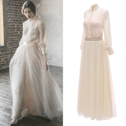 Beige Two Piece Wedding Dress In Vintage Style Bridal Gown Wedding Party Real Photo Factory Price ► Photo 1/6