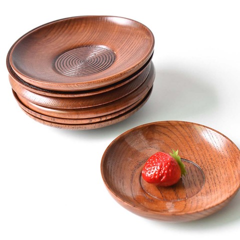 1 Pcs Round Tableware Small Wooden Plate Kitchen Bread Fruit Dessert  Solid Wood Snack Tray Japanese Style Home Trinket Dishes ► Photo 1/6