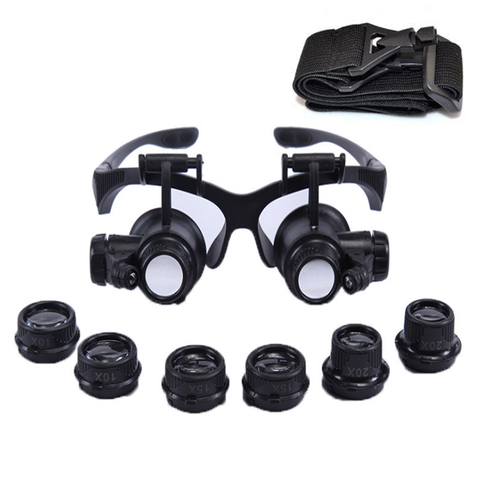 LED Lights Magnifier Glasses 10x 15x 20x 25x Binocular Lens Head Mounted Magnifying Glass Watch Jewelry Repair Magnifier Glasses ► Photo 1/6