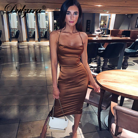 Dulzura neon satin lace up women long midi dress bodycon backless elegant party sexy club clothes 2022 summer dinner outfit ► Photo 1/6